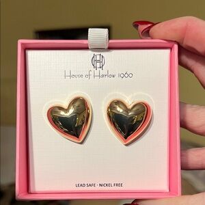 NIB House of Harlow 1960 Gold Tone Heart Earrings